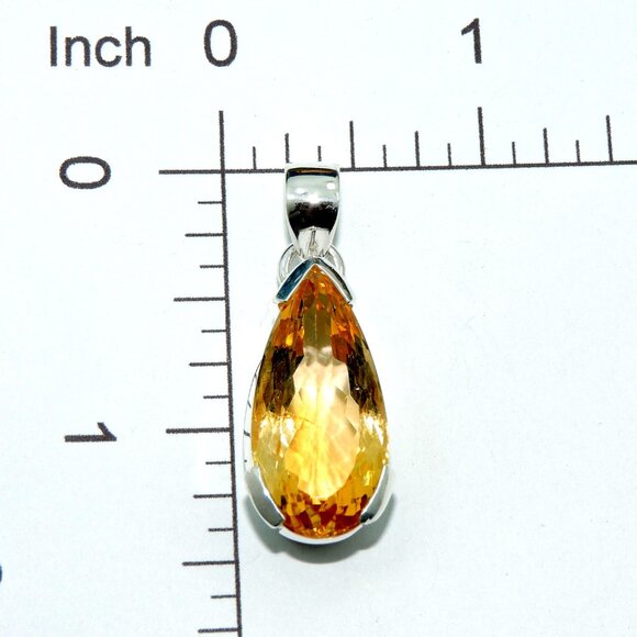 Citrine Gemstone Pendant, 925 Sterling Silver, One of Kind Pendant, Teardrop Cut - Picture 4 of 5